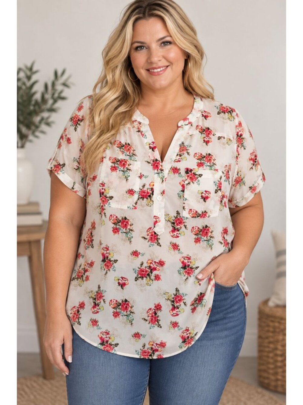Torrid Women's Floral Harper Challis Short Sleeve Blouse Size 1X